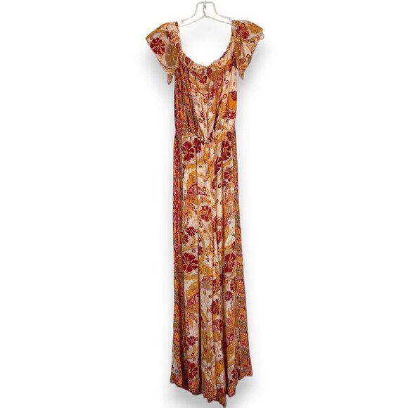 Free People Carmen Off the Shoulder Jumpsuit Orange Red Paisley XS - Picture 4 of 14